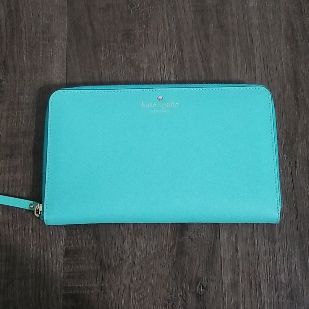 kate spade turquoise zip-around wallet